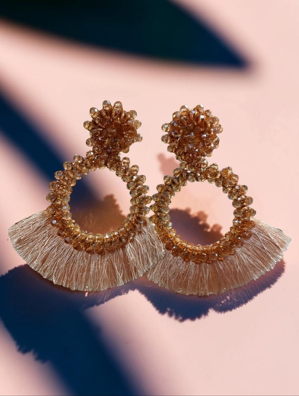 Pink Bead & Tassel Statement Earrings - Picture 2 of 2